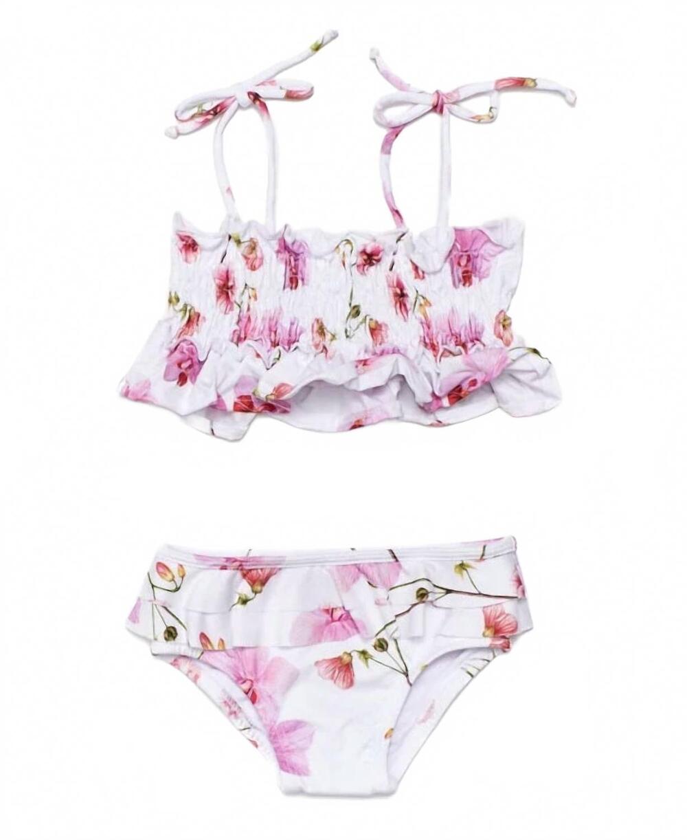 NEW SUBMARINE girl's orchids cutie pie swim set in white